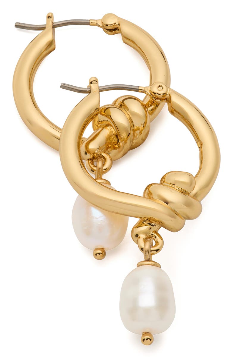 Kate Spade New York freshwater pearl hoop earrings, Alternate, color, Cream/ Gold.
