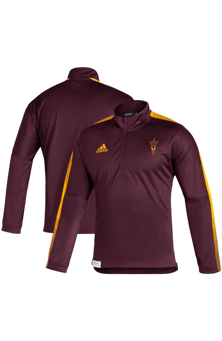 adidas Men's adidas Maroon Arizona State Sun Devils 2021 Sideline Primeblue Quarter-Zip Jacket, Main, color, 
