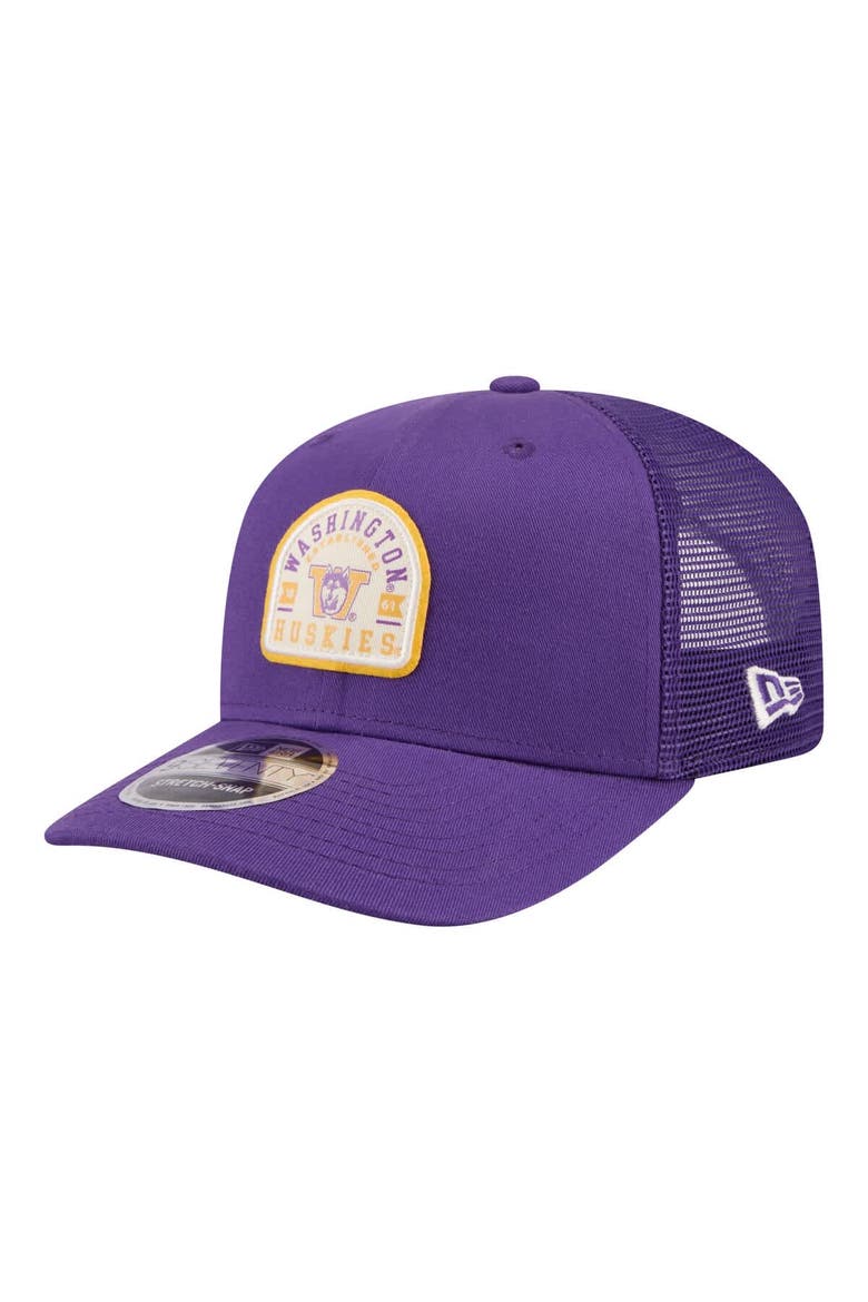Men's New Era Purple Washington Huskies Patched 9SEVENTY Trucker Adjustable Hat, Main, color, Purple