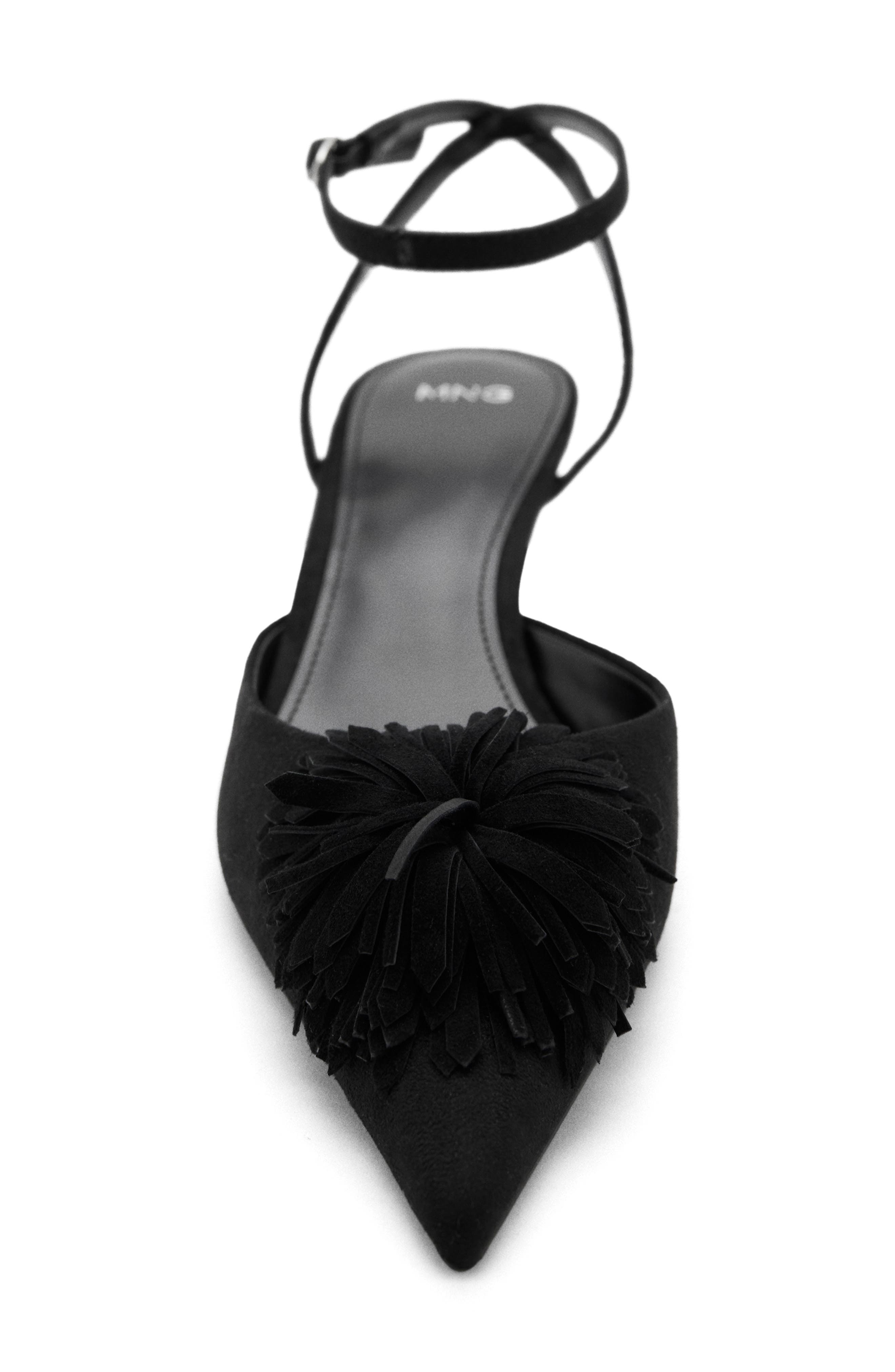 MANGO Pompom Ankle Strap Kitten Heel Pump, Alternate, color, Black