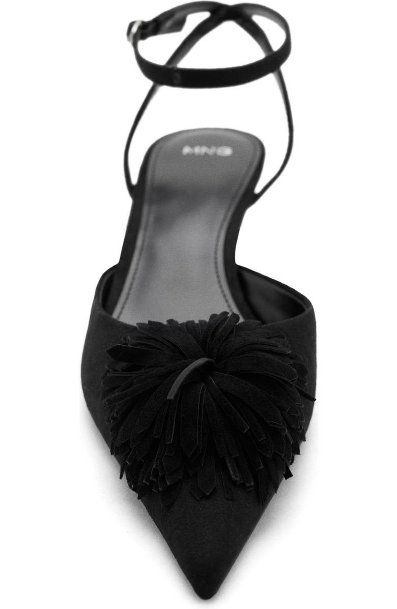 MANGO Pompom Ankle Strap Kitten Heel Pump, Alternate, color, Black