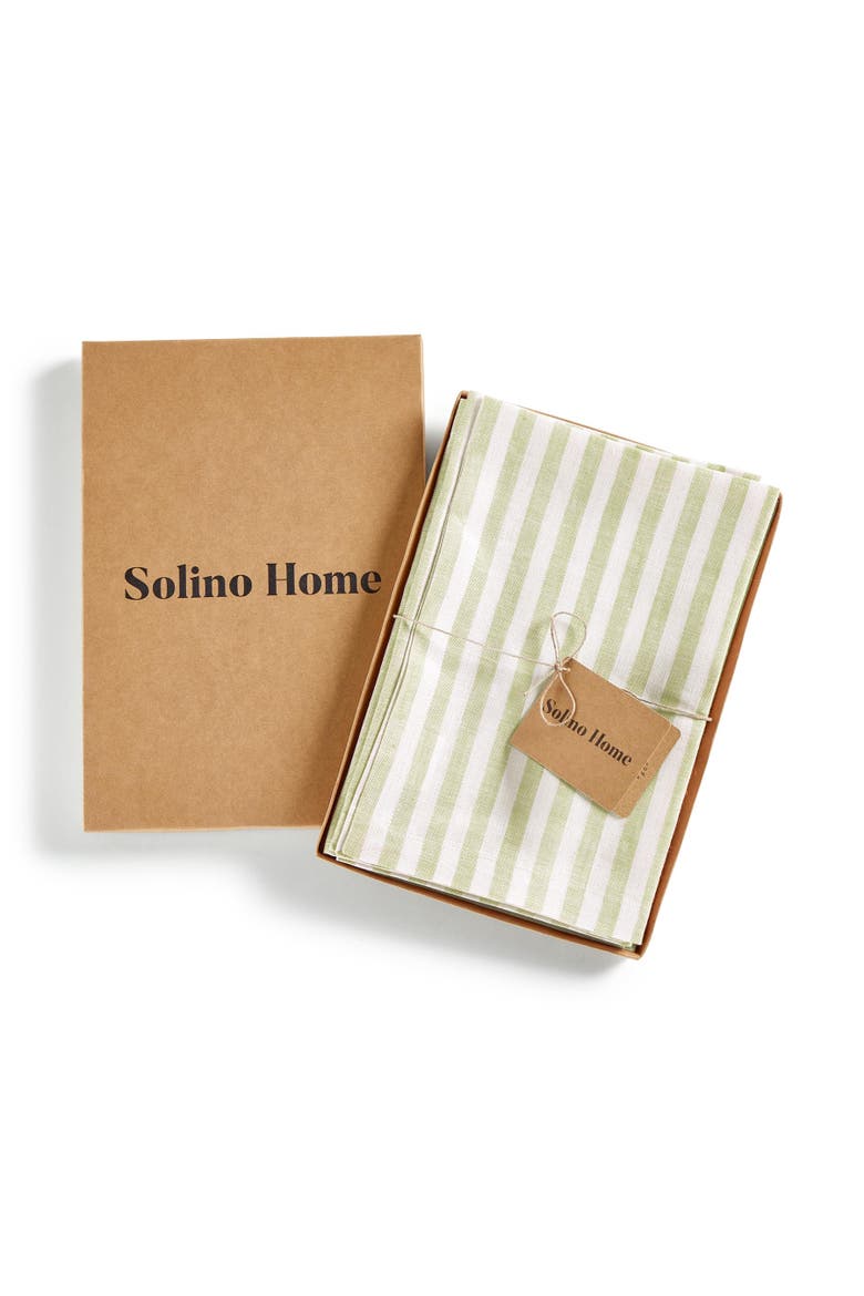 Linen Dinner Napkins - Amalfi Stripe, 20" x 20" Inch, Alternate, color, Sage and White