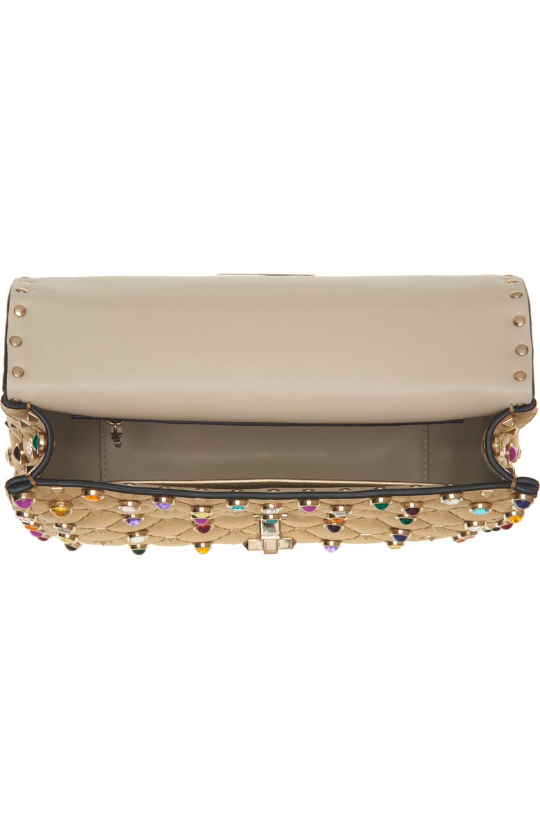 Valentino Garavani Small Rockstud Quilted Metallic Leather Shoulder Bag, Alternate, color, Mekong/ Soft Beige/ Multicolor