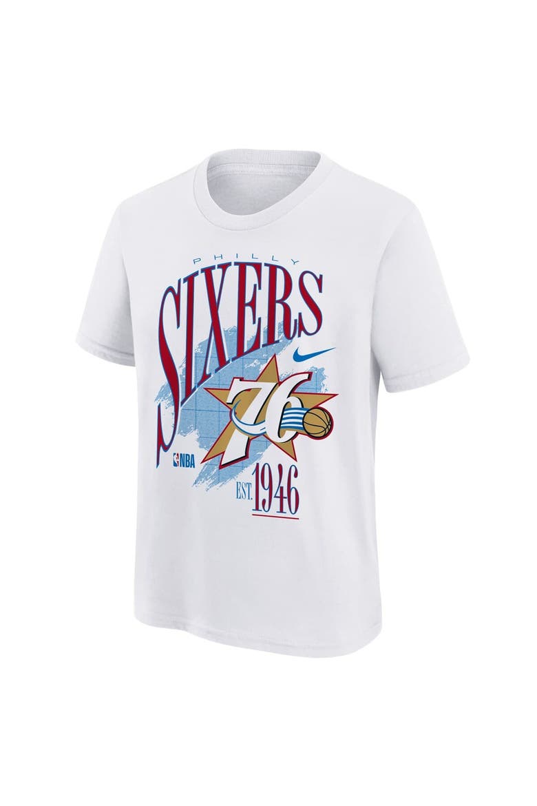Youth Nike  White Philadelphia 76ers Hardwood Classics Champs Max90 T-Shirt, Alternate, color, White