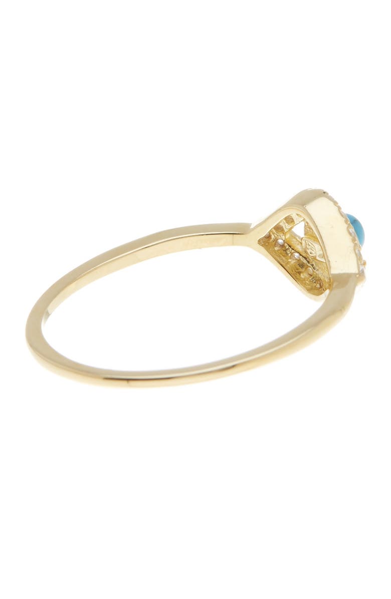 Adornia 14K Yellow Gold Plated Turquoise & Swarovski Crystal Accented Evil Eye Ring, Alternate, color, Yellow
