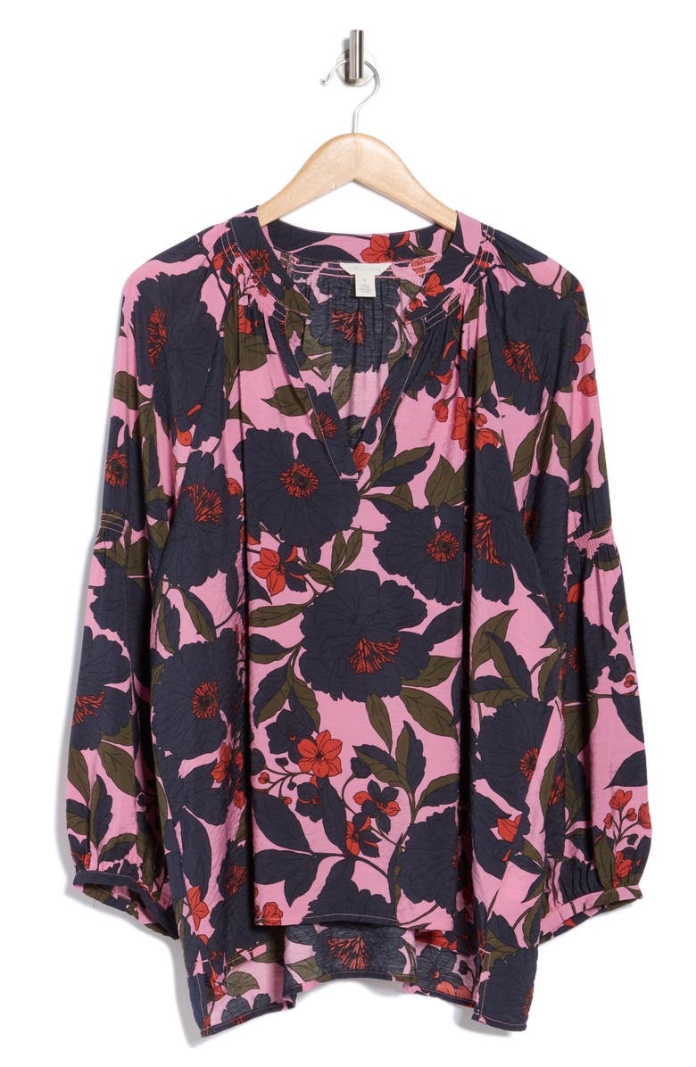 Caslon<sup>®</sup> Floral Long Sleeve Popover Top, Alternate, color, Pink- Navy Garden Floral