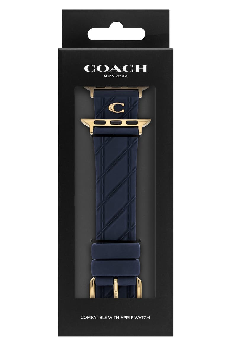 20mm Navy Quilted Silicone Apple Watch® Watchband, Alternate, color, NAVY