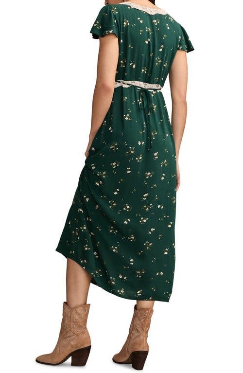 Lucky Brand Lace Trim Flutter Sleeve Midi Dress In Green