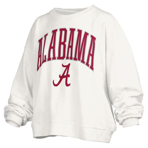 Pressbox White Alabama Crimson Tide Janise Arch Over Logo Waist Length Oversized Pullover Sweatshirt In White
