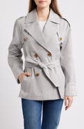 BCBG Water Resistant Gingham Cuff Double Breasted Trench Coat