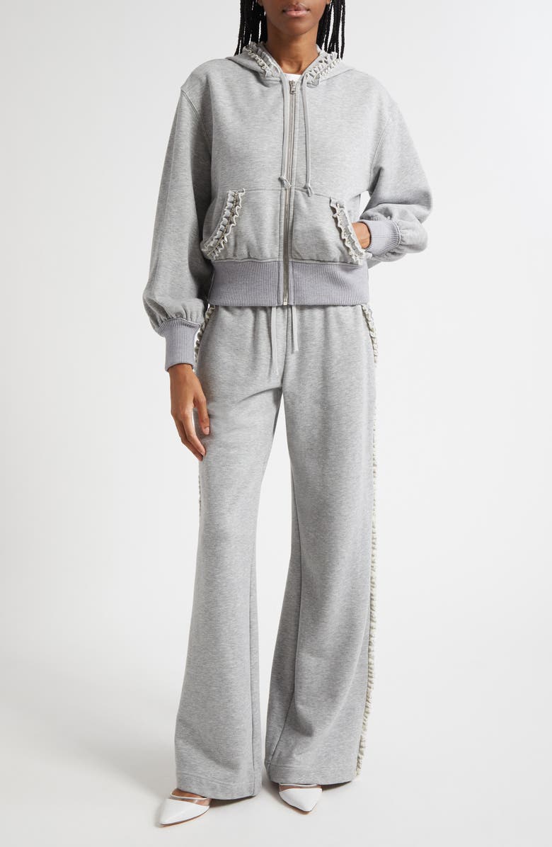 Cinq à Sept Ruffle & Rhinestone Wide Leg Joggers, Alternate, color, Heather Grey