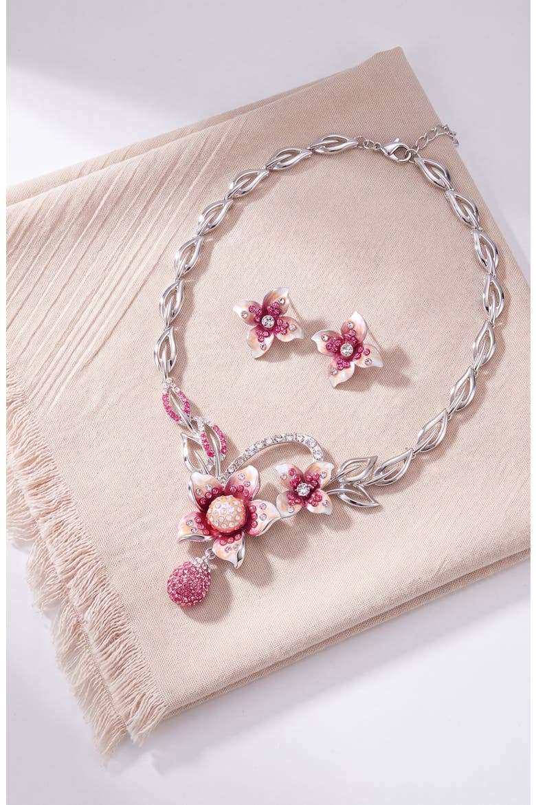 Flower Necklace and Earrings Set, Alternate, color, Pink