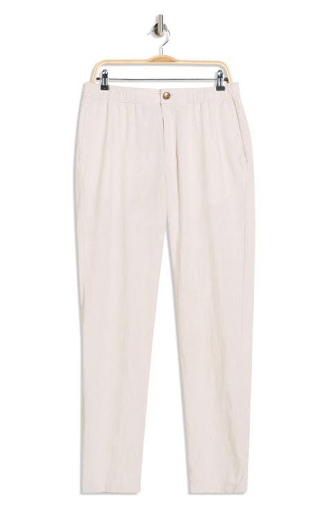 Elastic Waist Linen Blend Trim Fit Pants