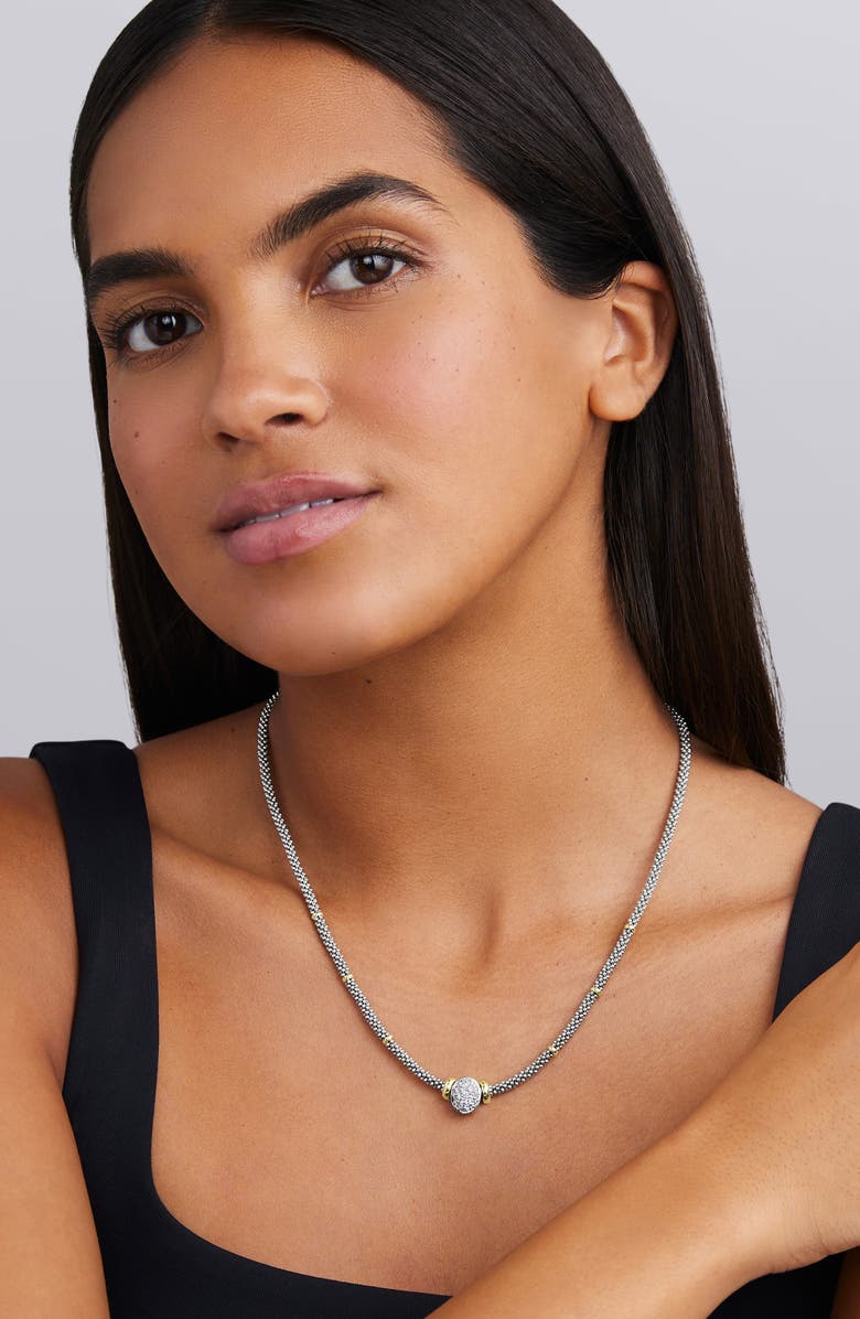 LAGOS Signature Caviar Two-Tone Oval Caviar Diamond Necklace, Alternate, color, Two Tone