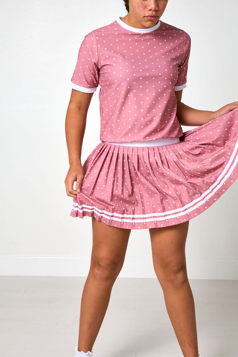 League Pleated Skort, Alternate, color, Dusty Pink Polka Dot