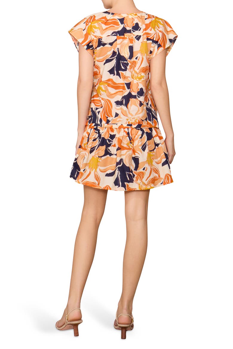 Floral Cap Sleeve Drop Waist Minidress, Alternate, color, ORANGE NAVY MULTI