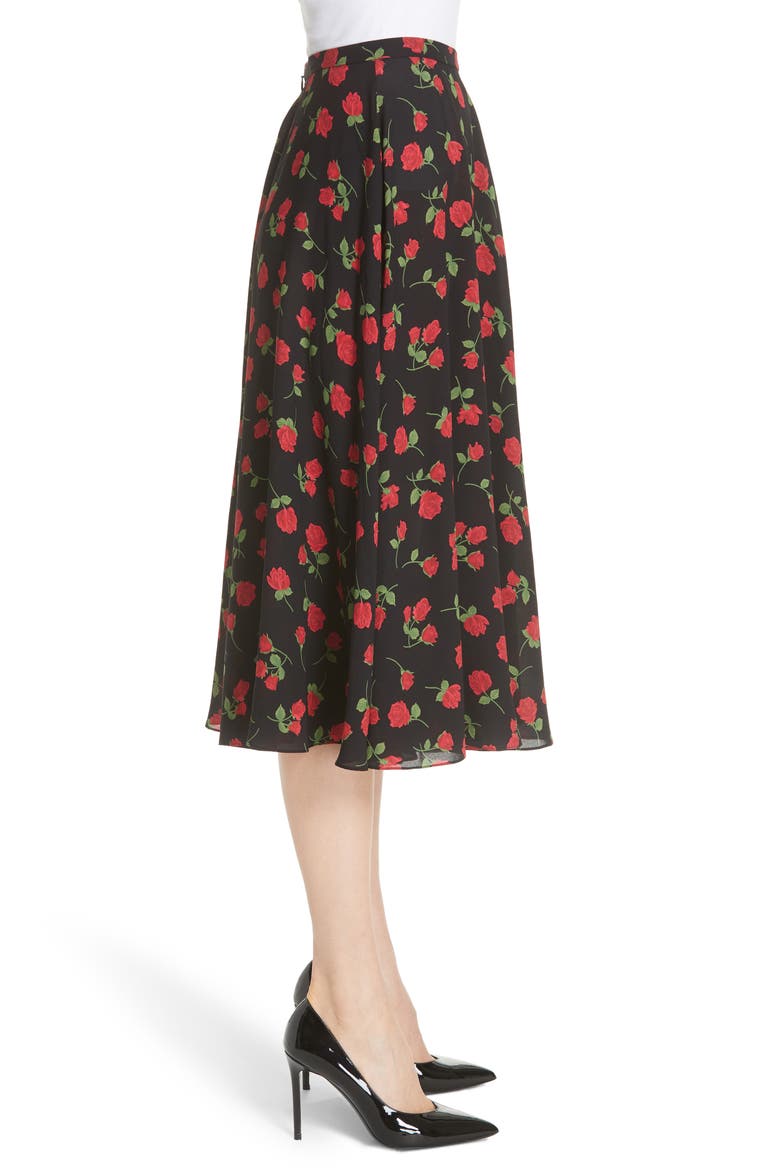 Rose Print Silk Georgette Dance Skirt, Alternate, color, CRIMSON