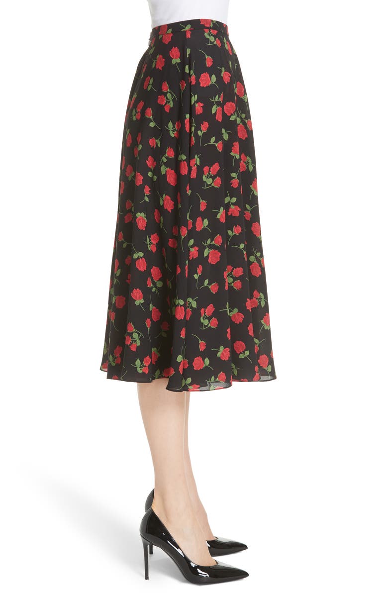 Michael Kors Rose Print Silk Georgette Dance Skirt, Alternate, color, 