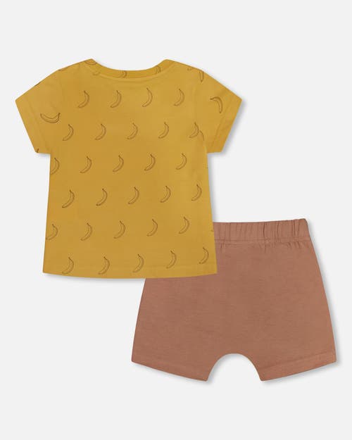 Deux Par Deux Baby Boy's Printed Organic Cotton Top And Short Set Brown, Yellow, And Bananas In Brown, Yellow, And Bananas