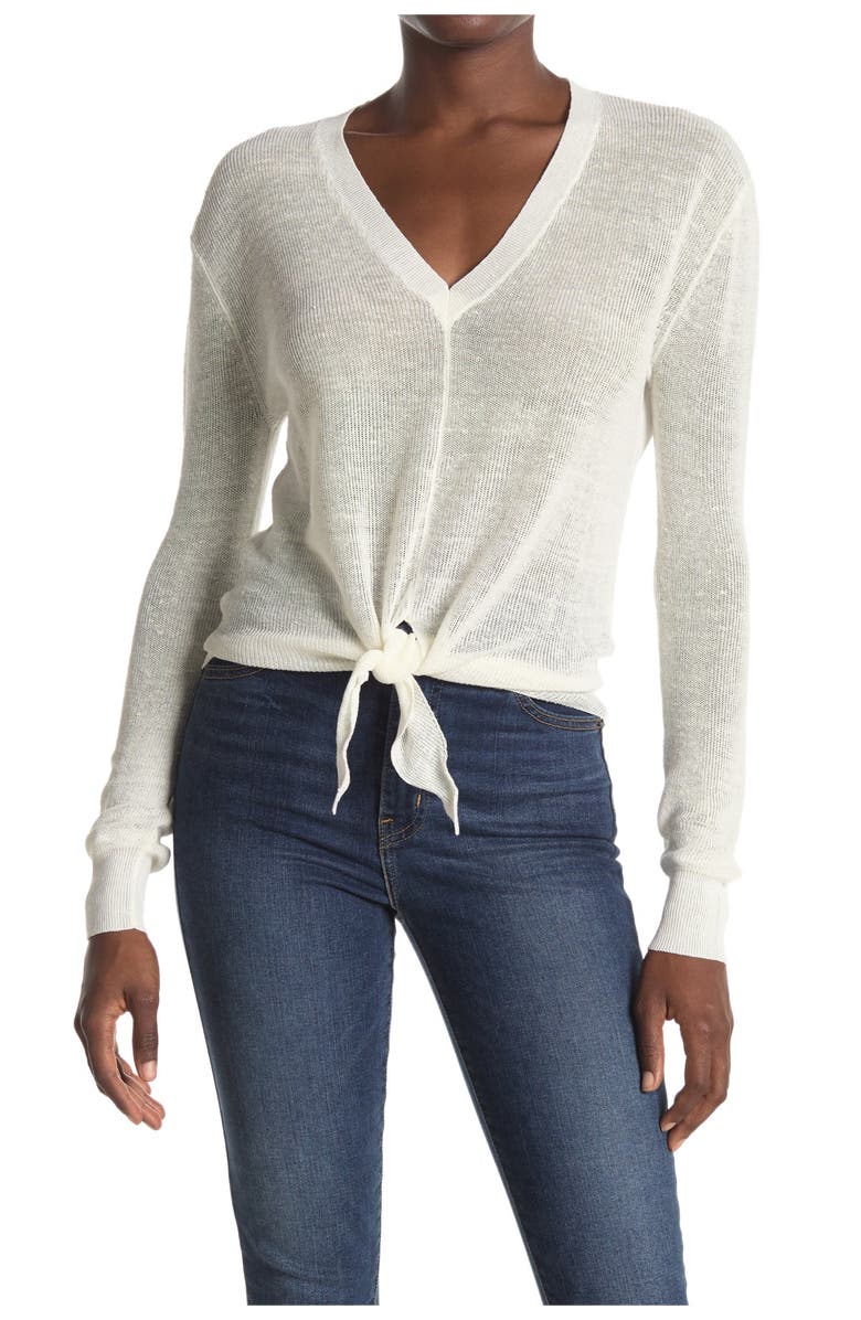 Veronica Beard Arthur Tie Hem Linen Blend Sweater, Main, color,