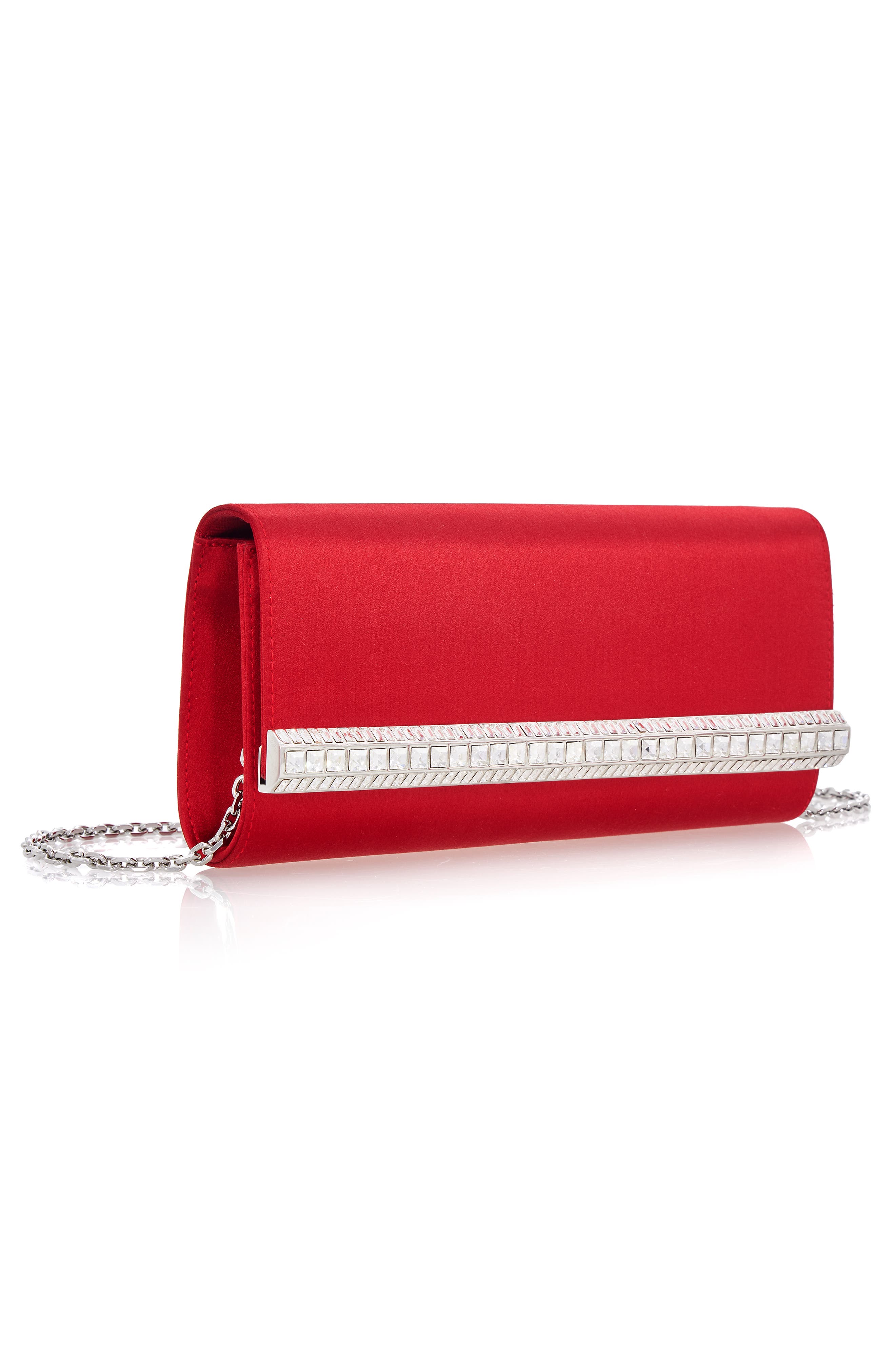 Perry Crystal Bar Satin Clutch, Alternate, color, SILVER CRIMSON