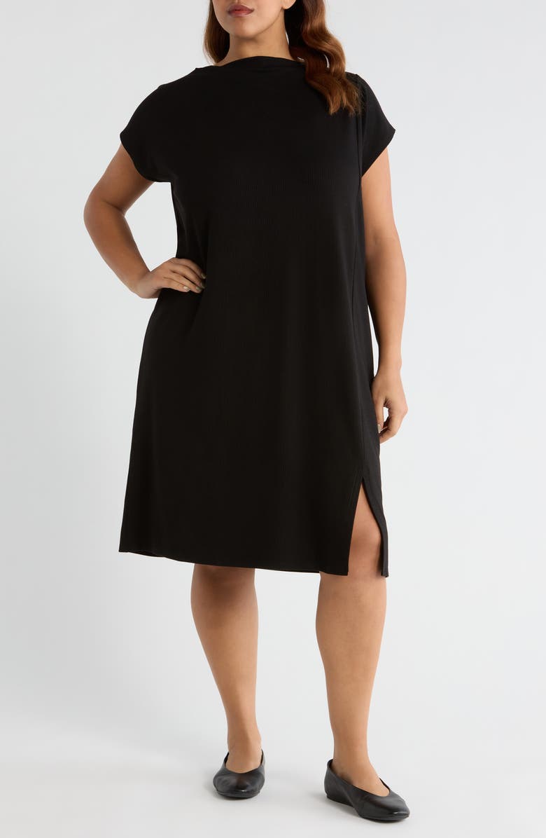 Eileen Fisher Funnel Neck Maxi Dress, Main, color, Black
