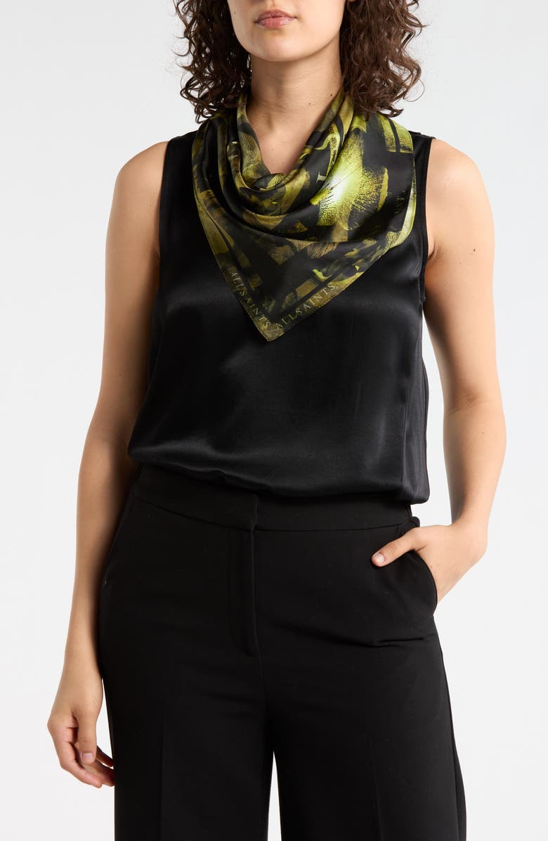 AllSaints Monica Iris Silk Square Scarf, Main, color, Bright Green