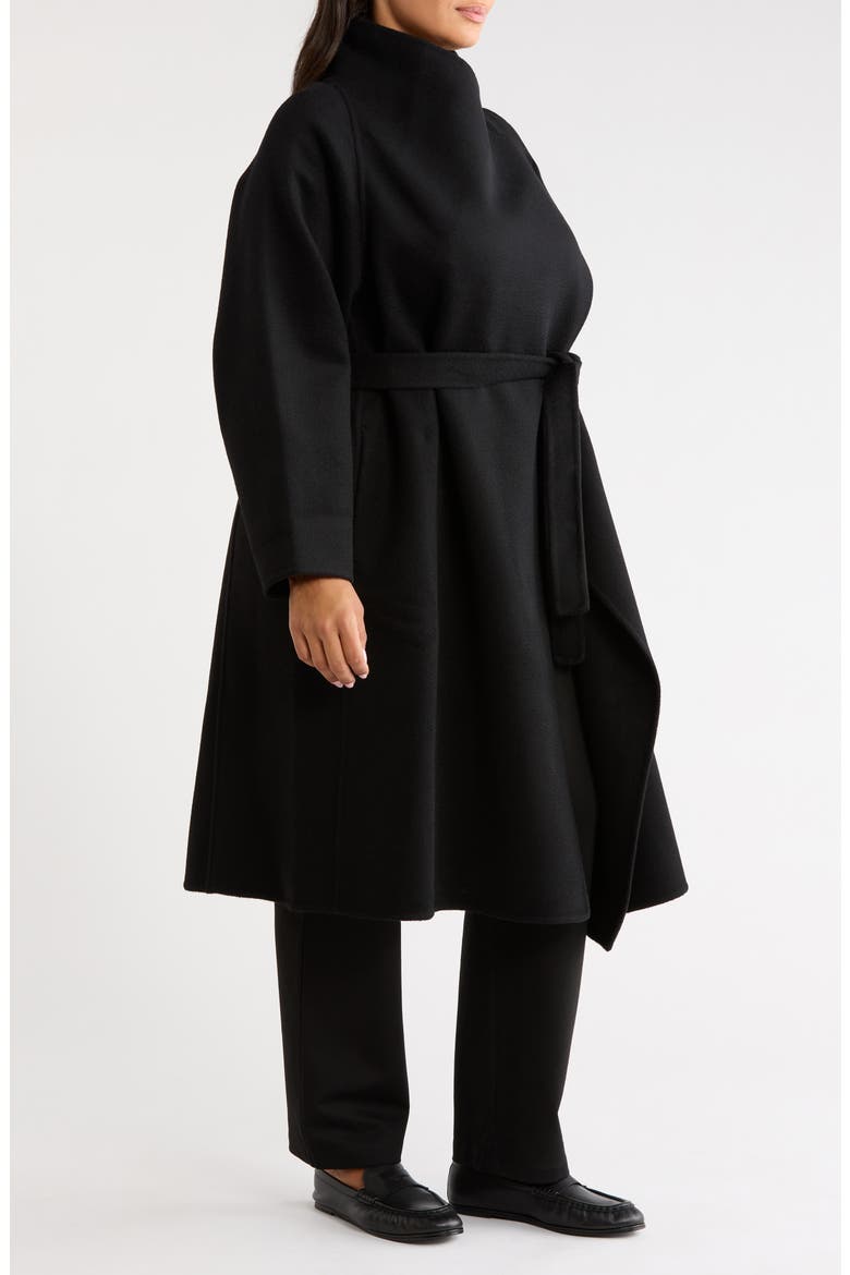 Drape Neck Wool Coat, Alternate, color, BLACK