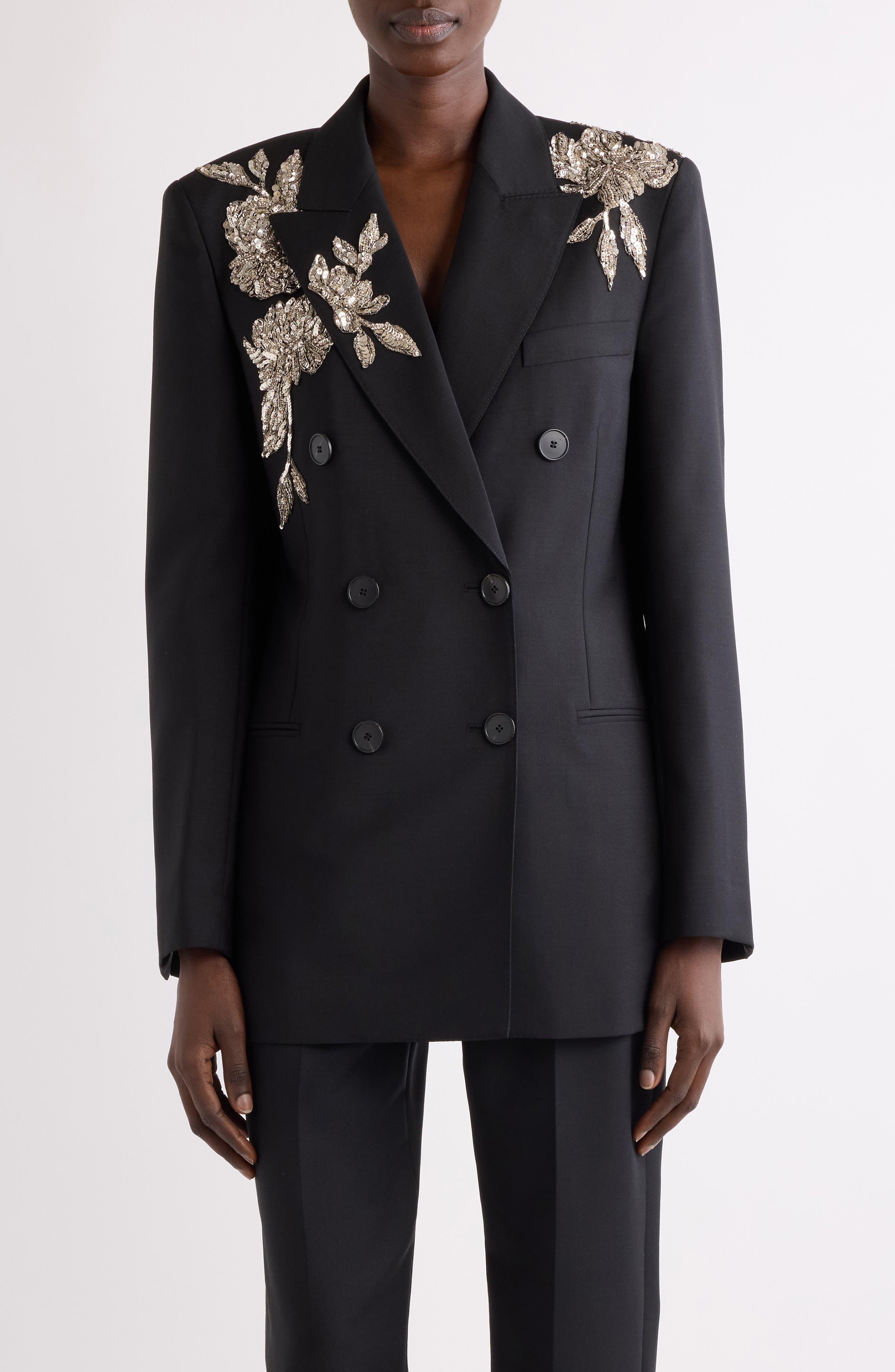 Sequin Embellished Slashed Wool & Mohair Jacket
