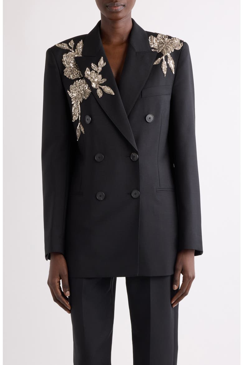 Sequin Embellished Slashed Wool & Mohair Jacket, Main, color, BLACK