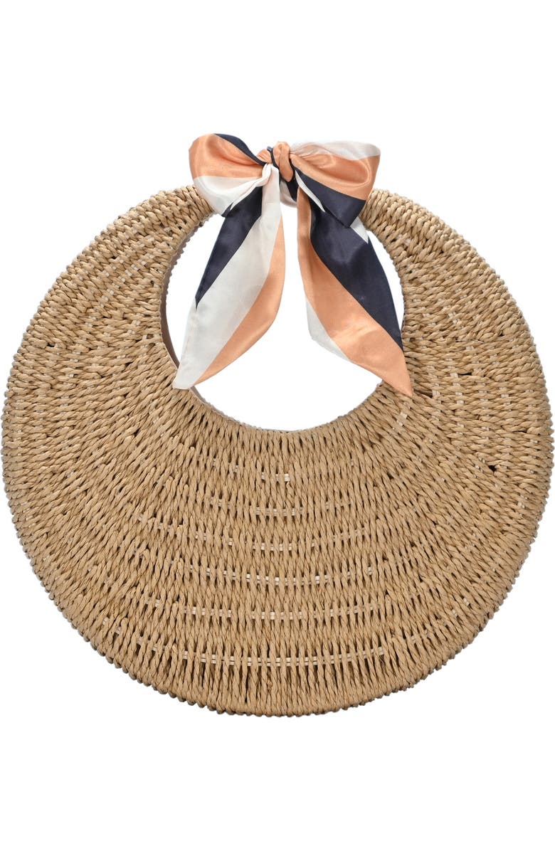 Madison West Structured Woven Straw Hobo Shoulder Bag, Main, color, Camel