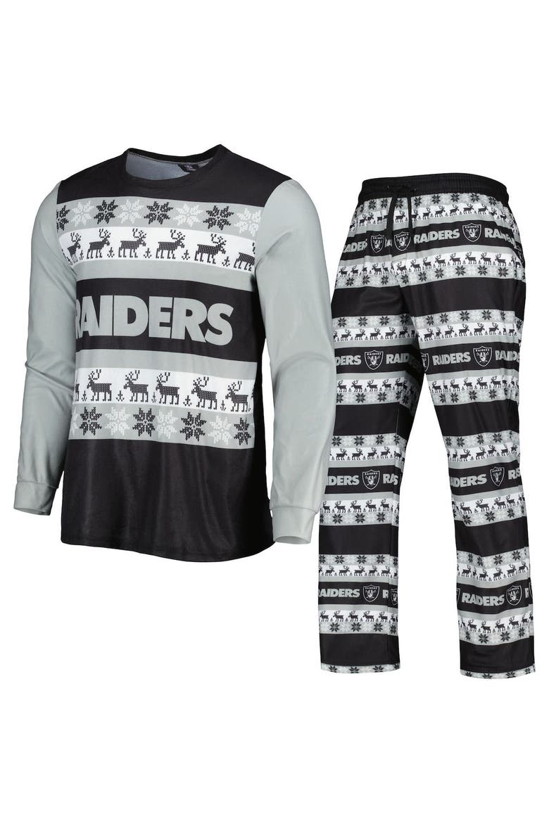 Men's FOCO Black Las Vegas Raiders Team Ugly Pajama Set, Alternate, color, Black