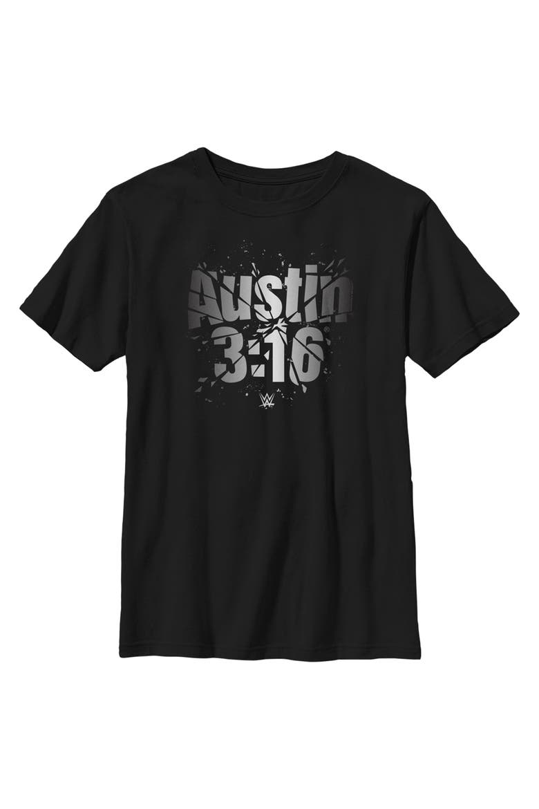 Boy's WWE Austin 316 Shattered Logo  Graphic T-Shirt, Main, color, Black