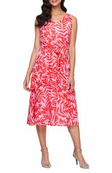 SL FASHIONS Floral V-Neck Tiered Overlay Midi Dress