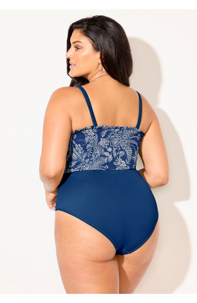Swimsuits for All Smocked Ring Strap One Piece Swimsuit, Alternate, color, Denim Floral