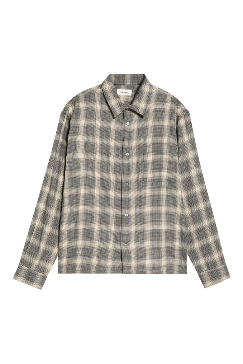 Straight Hem Plaid Button-Up Shirt, Alternate, color, GREY PLAID