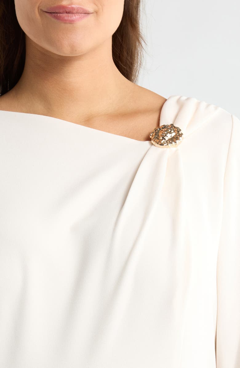 Anne Klein Shoulder Pin Asymmetric Long Sleeve Midi Dress, Alternate, color, White Dove