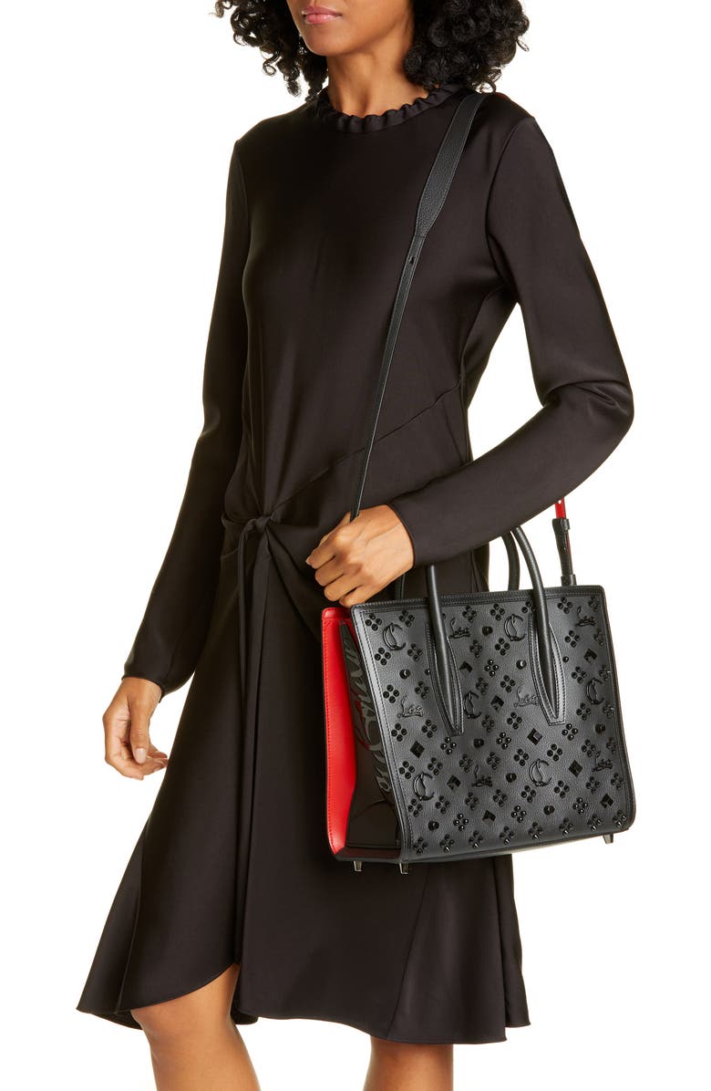Christian Louboutin Medium Paloma Studded Leather Satchel, Alternate, color, B253 Black/Ultrablack
