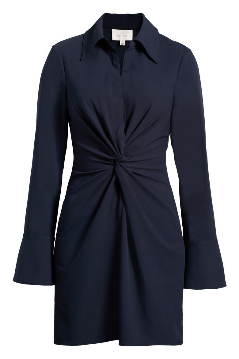 McKenna Front Twist Long Sleeve Mini Shirtdress, Alternate, color, NAVY