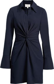 Cinq à Sept McKenna Front Twist Long Sleeve Mini Shirtdress