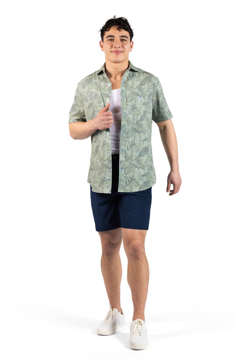 Tropical Leaves Short Sleeve Button-Up Shirt, Alternate, color, SAGE