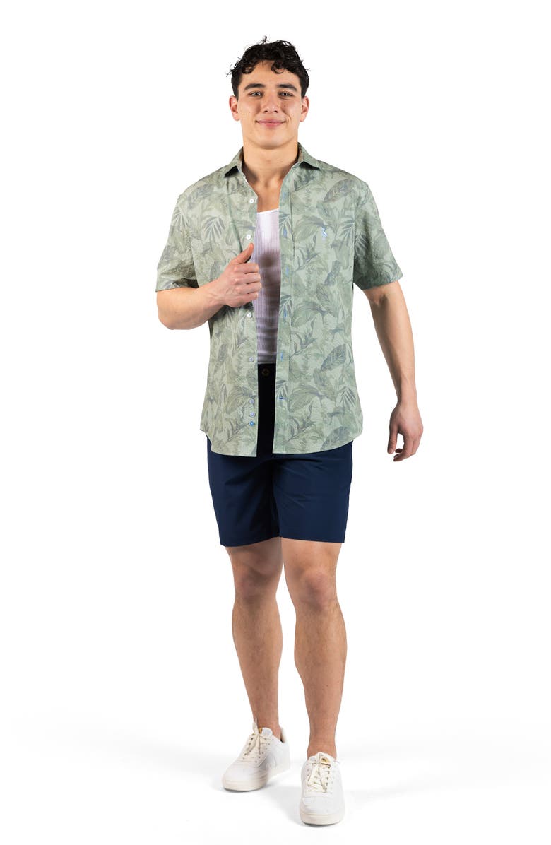 TailorByrd Tropical Leaves Short Sleeve Button-Up Shirt, Alternate, color, Sage
