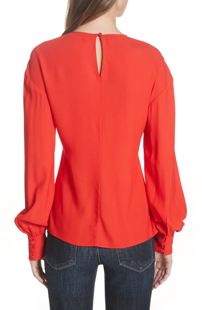DVF Long Sleeve Wrap Front Stretch Crepe Blouse, Alternate, color,