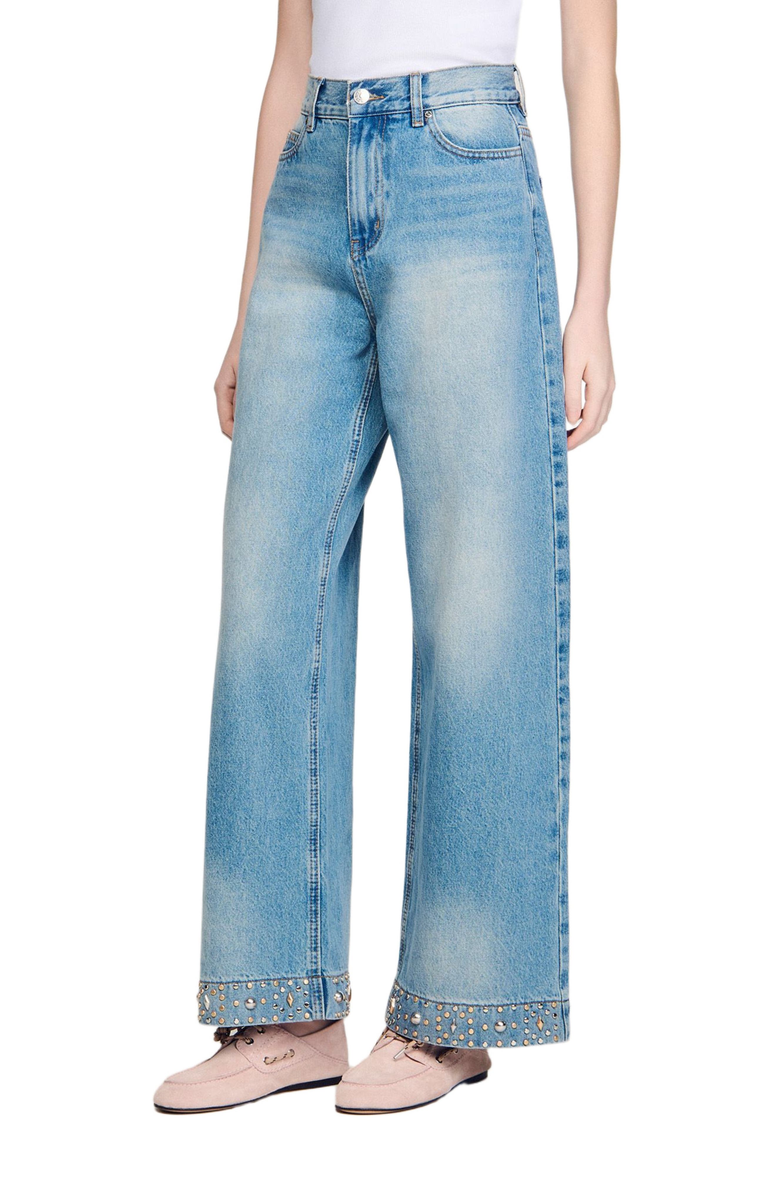 Straight rhinestone cotton jeans