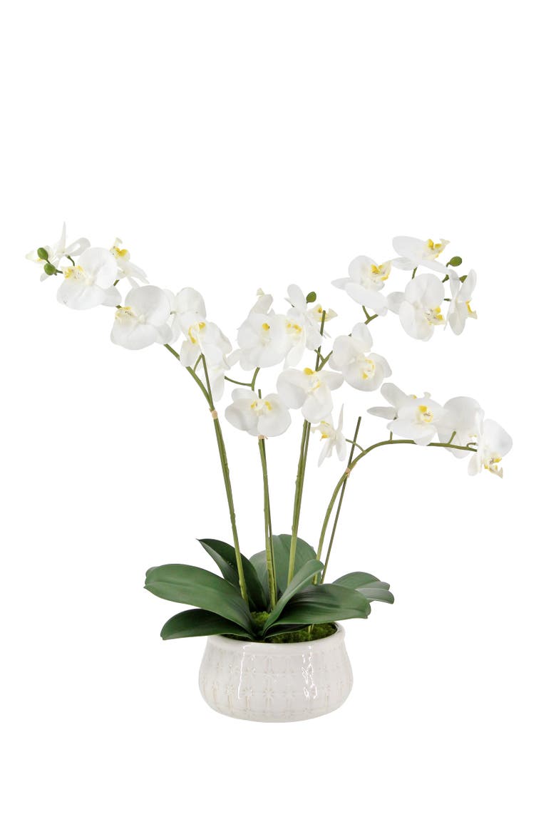 Artificial 4-Stem Phalaenopsis White Orchid, Main, color, White