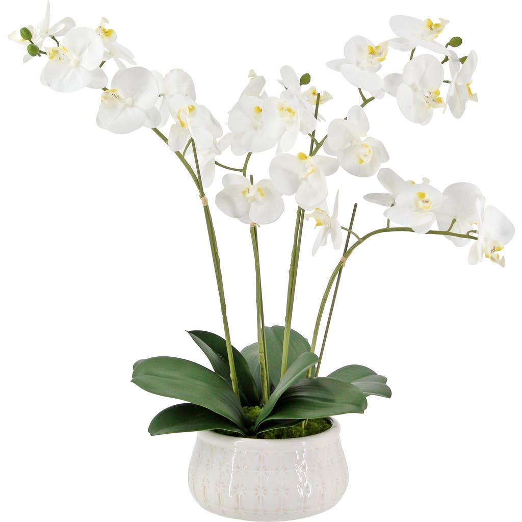 Cg Hunter Artificial 4-stem Phalaenopsis White Orchid In White