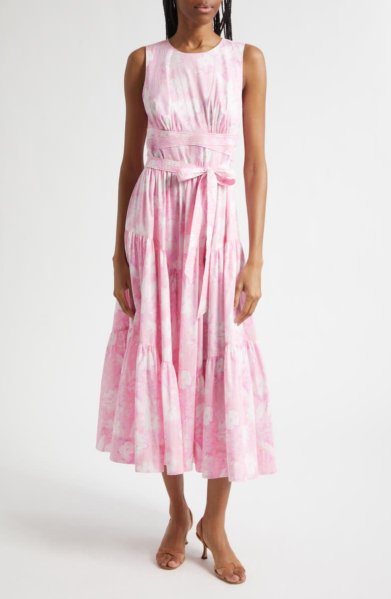 Cinq à Sept Holt Heirloom Petals Belted Midi Dress, Main, color, Rosewater Pink Multi