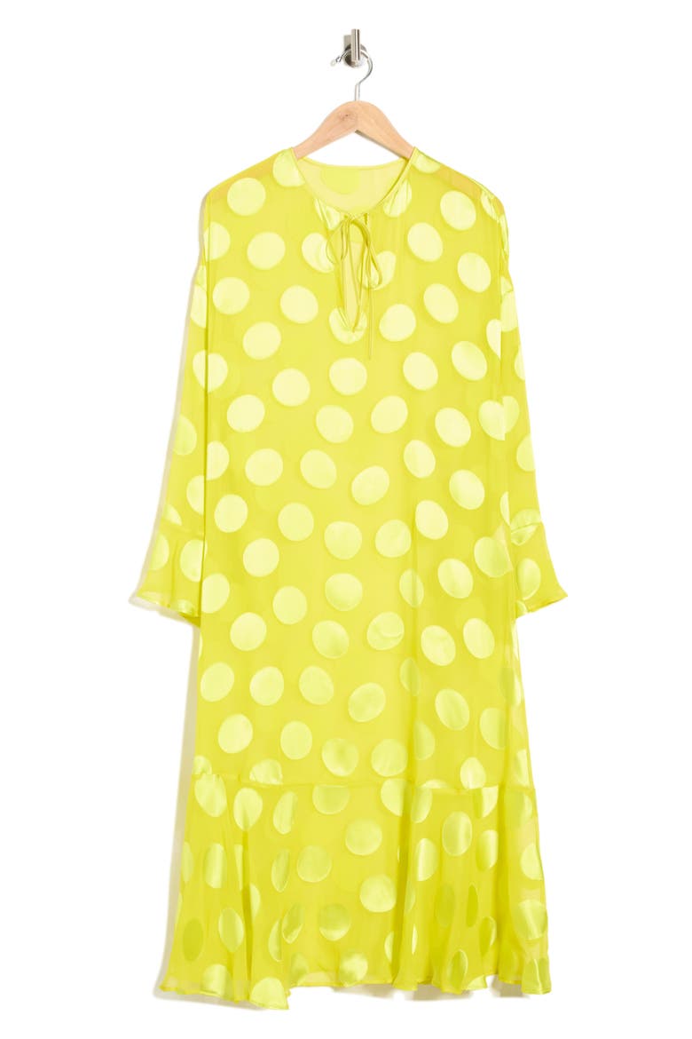 Polka Dot Silk Blend Dress, Alternate, color, LEMON