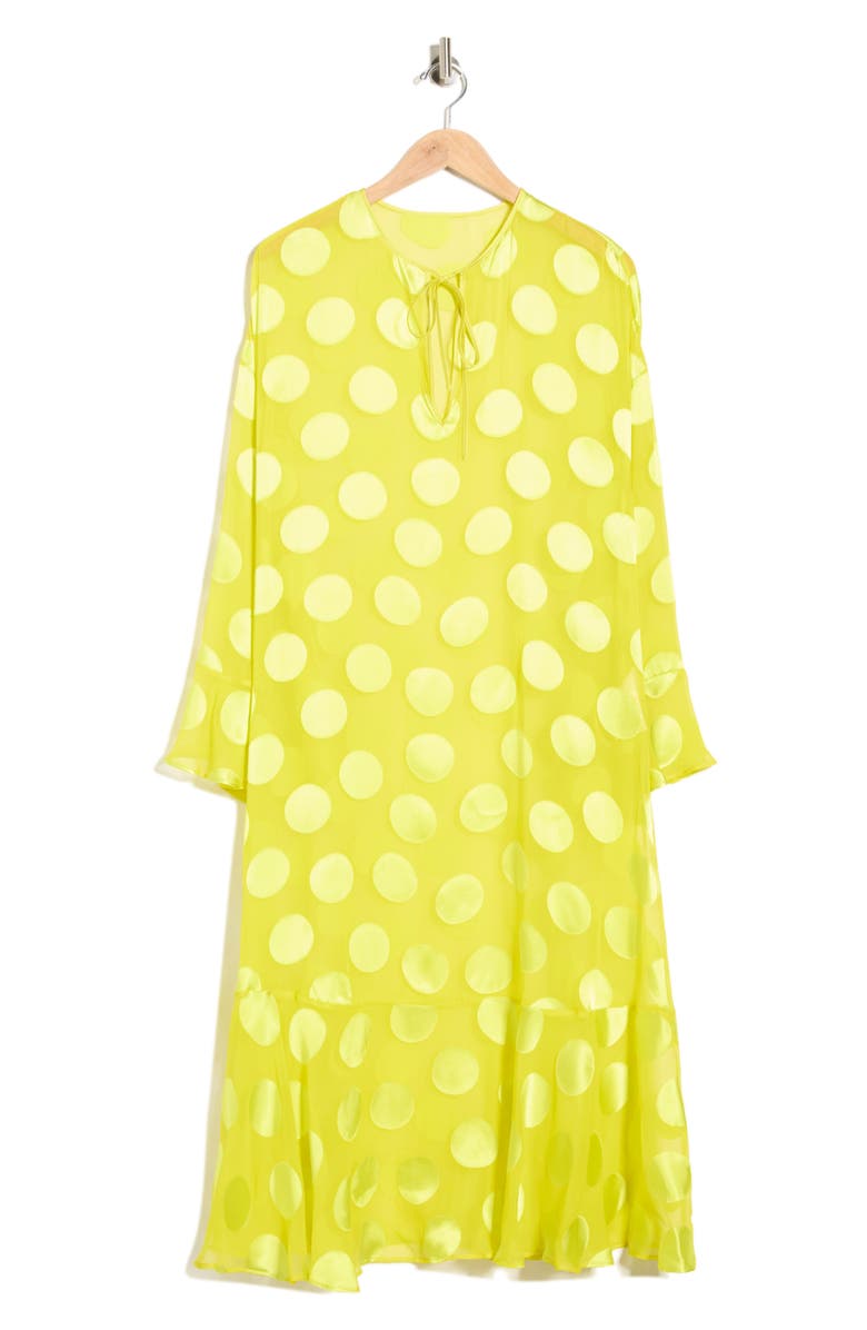 Longchamp Polka Dot Silk Blend Dress, Alternate, color, Lemon
