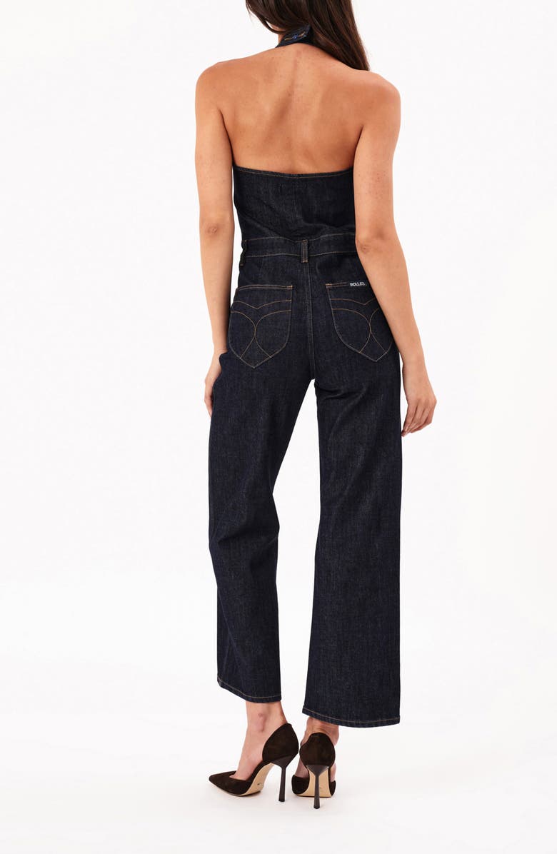 Rolla’s Darkstone Halter Neck Denim Jumpsuit, Alternate, color, Dark Vintage Indigo